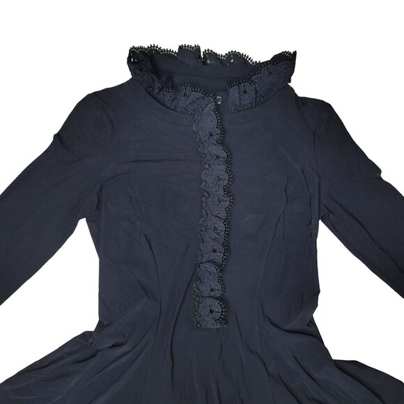 H.I.G.H Black Long Sleeve Lace Collar Dress With Bow ruffles Gothic Victorian 29 - Picture 8 of 12